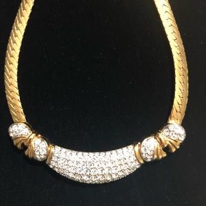 Nina Ricci Vintage Rhinestone Gold Tone Necklace RARE Signed